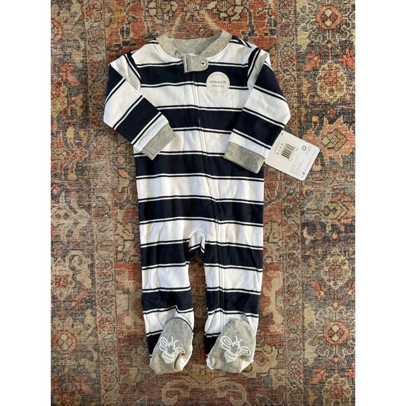 NWT Burt’s Bees 6-9 Months Baby Boy Organic Stripe Sleeper Pajamas - Picture 1 of 4